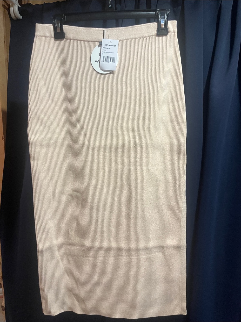 Lost + Wander Cream Ribbed Midi Pencil Skirt